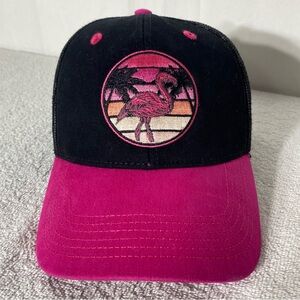 Vintage Easter Island Mercantile Black and Pink Embroidered Flamingo Cap Hat